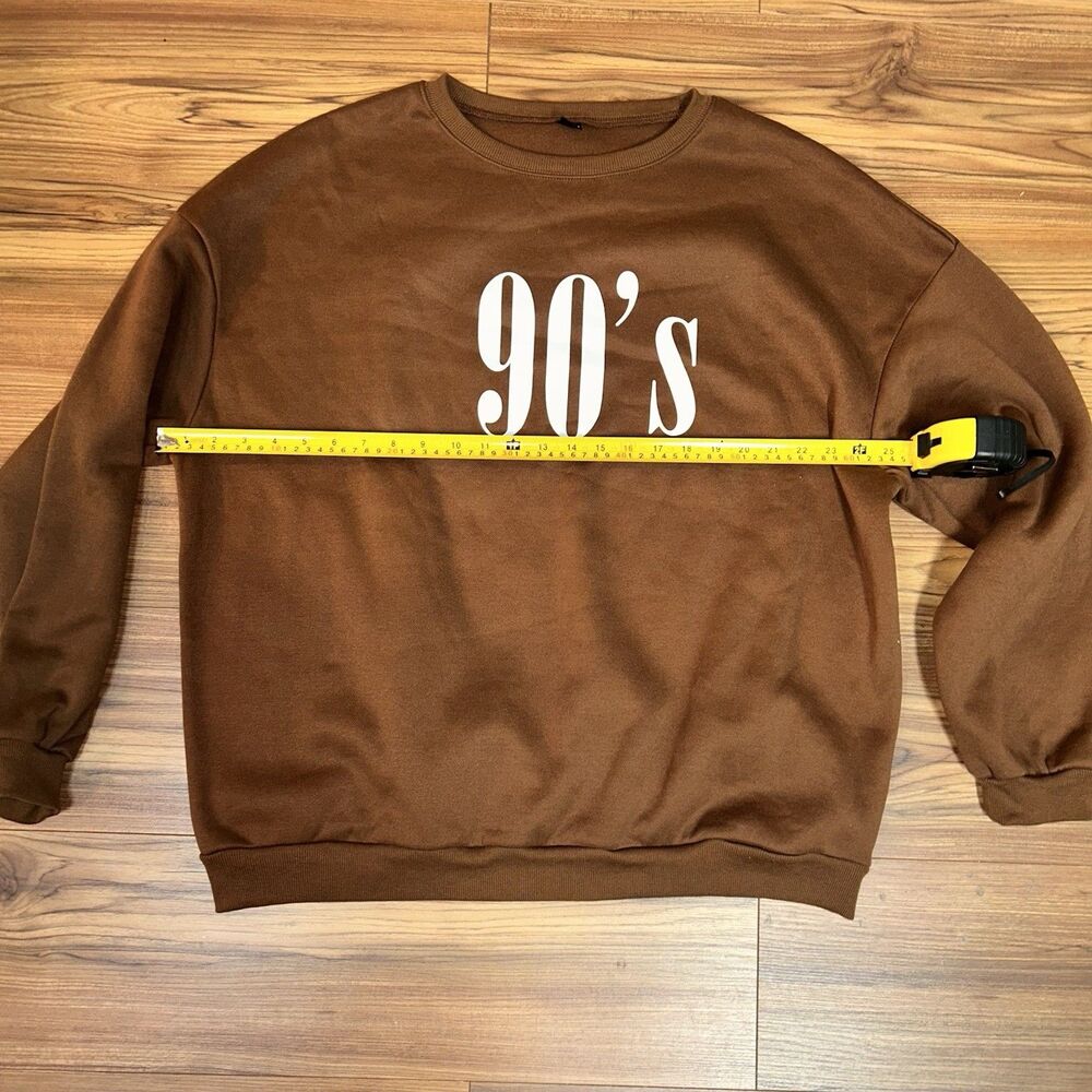 SHEIN Womens L Brown 90s Graphic Sweatshirt Crewneck Pullover Casual - Picture 3 of 6